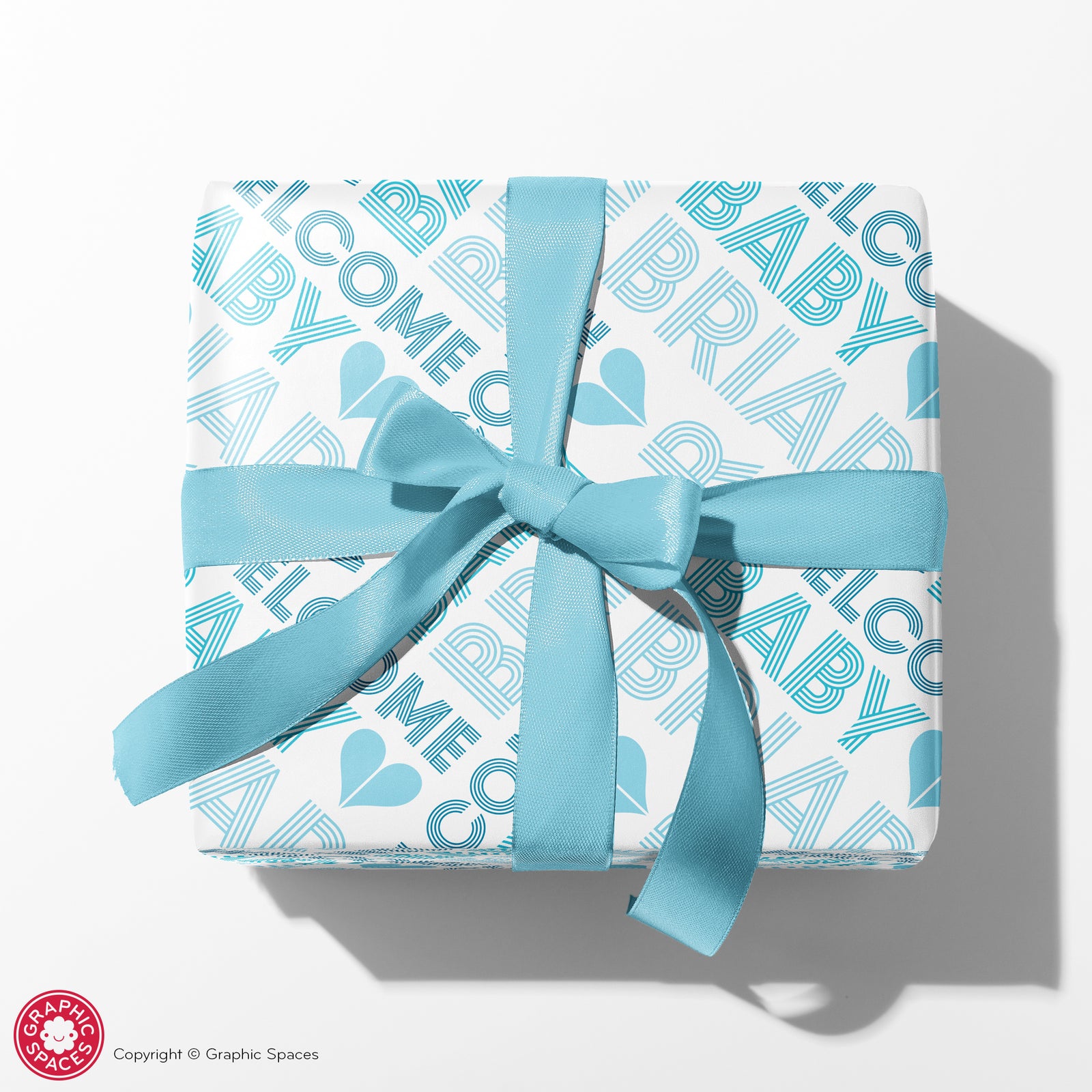 Baby Boy Wrapping Paper - Multiline Baby Shower (Personalized, Blue) - Graphic Spaces