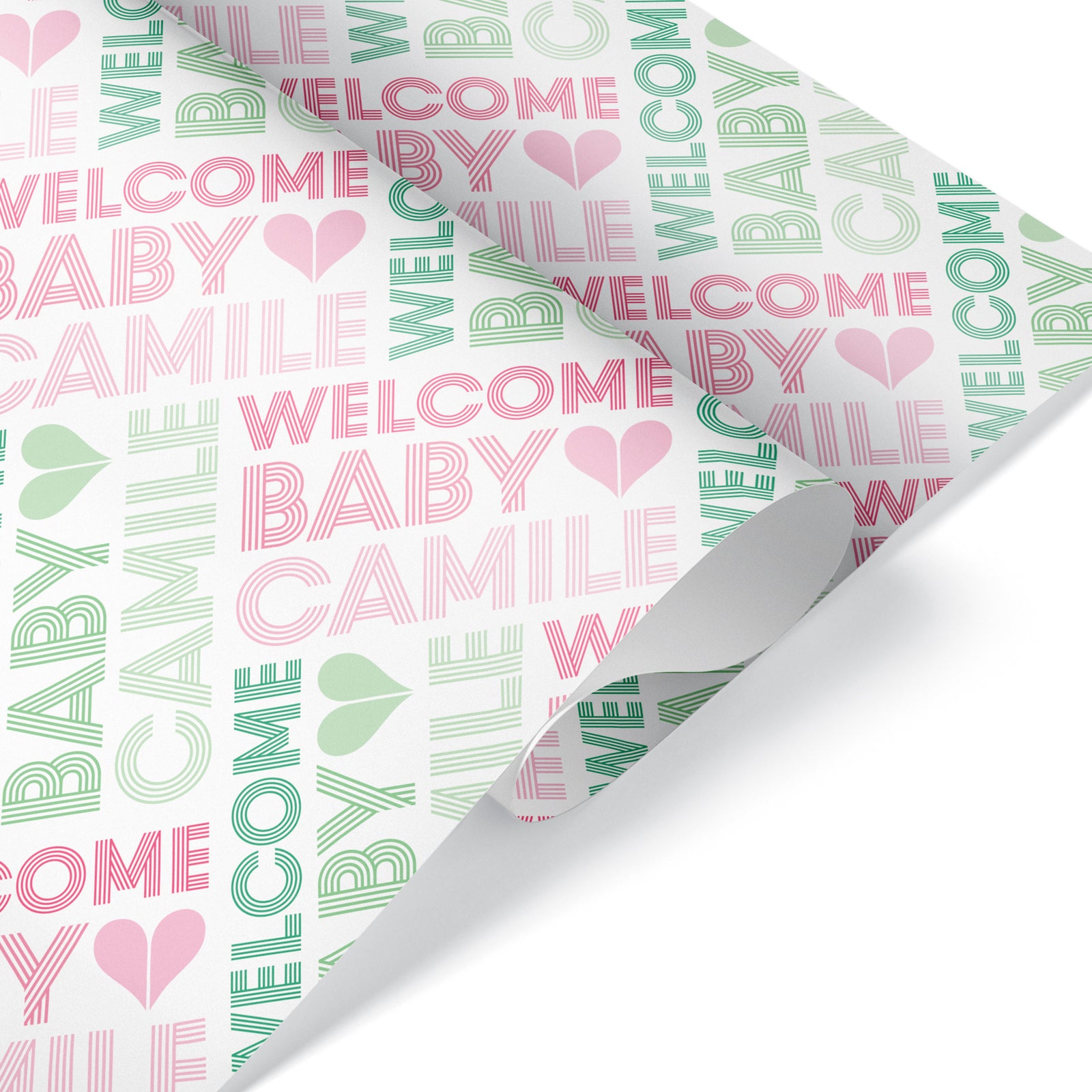 Baby Girl Wrapping Paper - Multiline Baby Shower (Personalized, Pink-Green) - Graphic Spaces