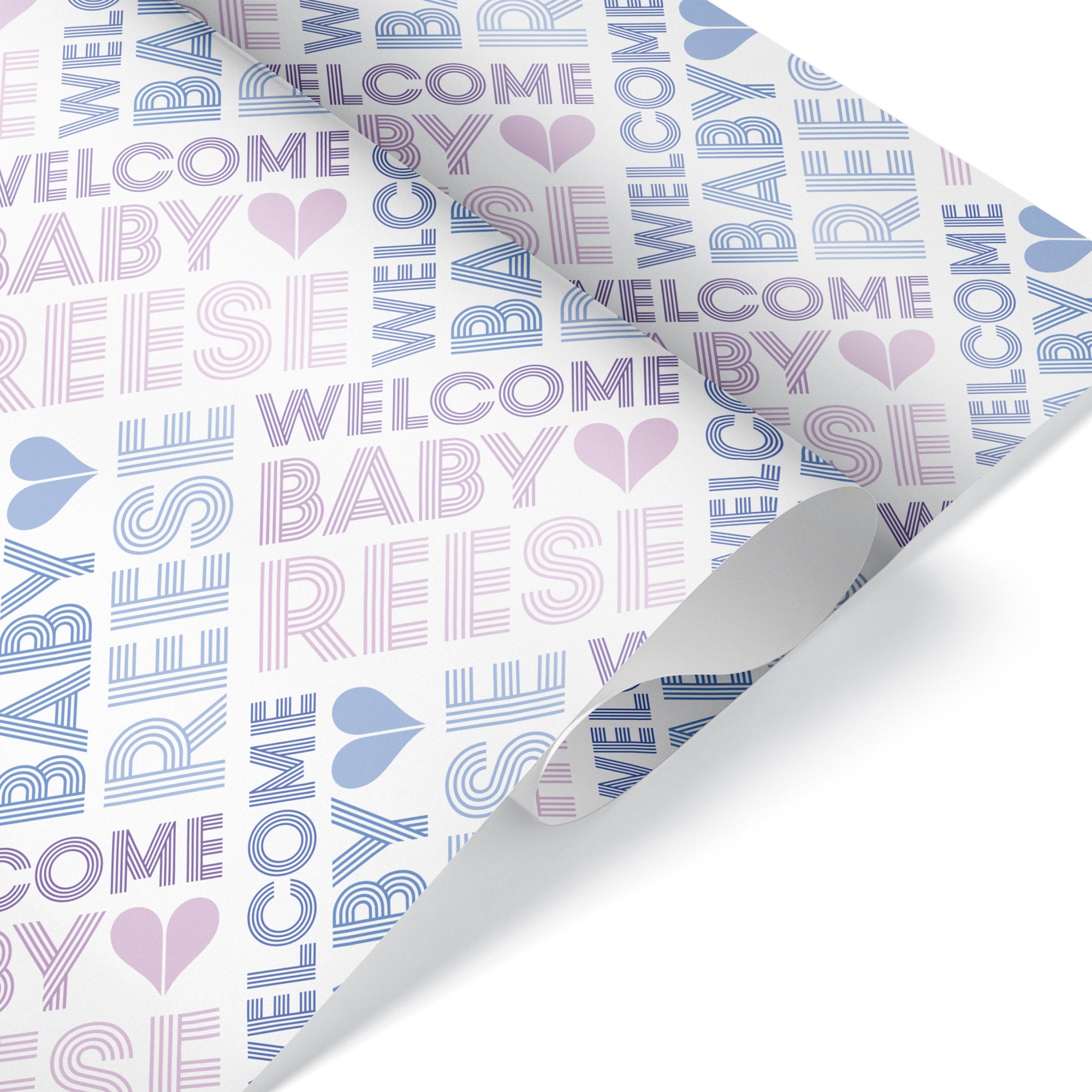 Personalized Name Pastel Baby Shower Wrapping Paper - Purple Heart