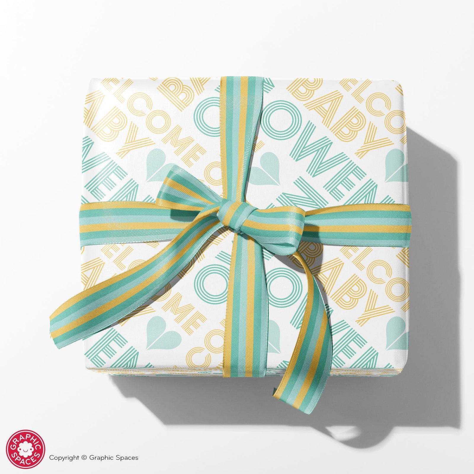 Baby Wrapping Paper - Multiline Baby Shower (Personalized, Mint-Yellow) - Graphic Spaces