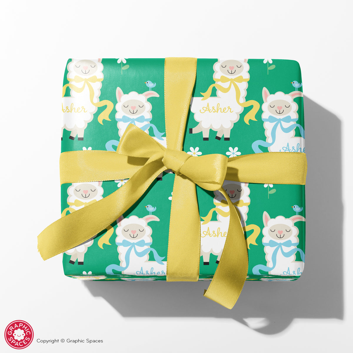 Llama Personalized Name Wrapping Paper - Yellow/Blue