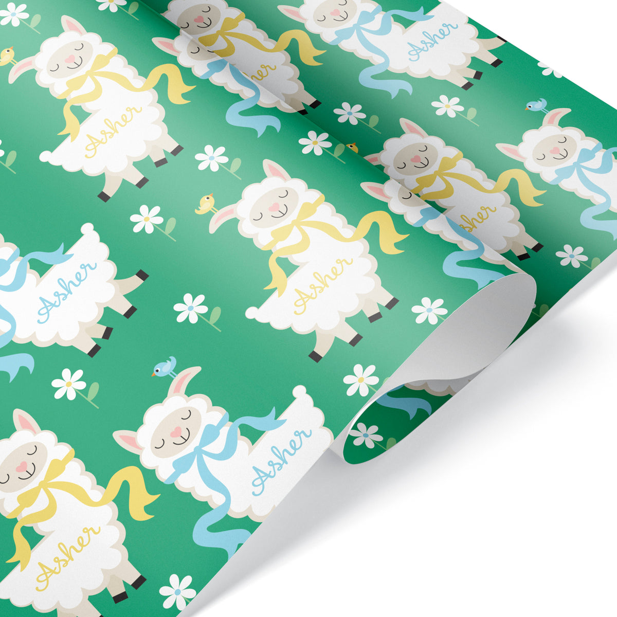 Llama Personalized Name Wrapping Paper - Yellow/Blue