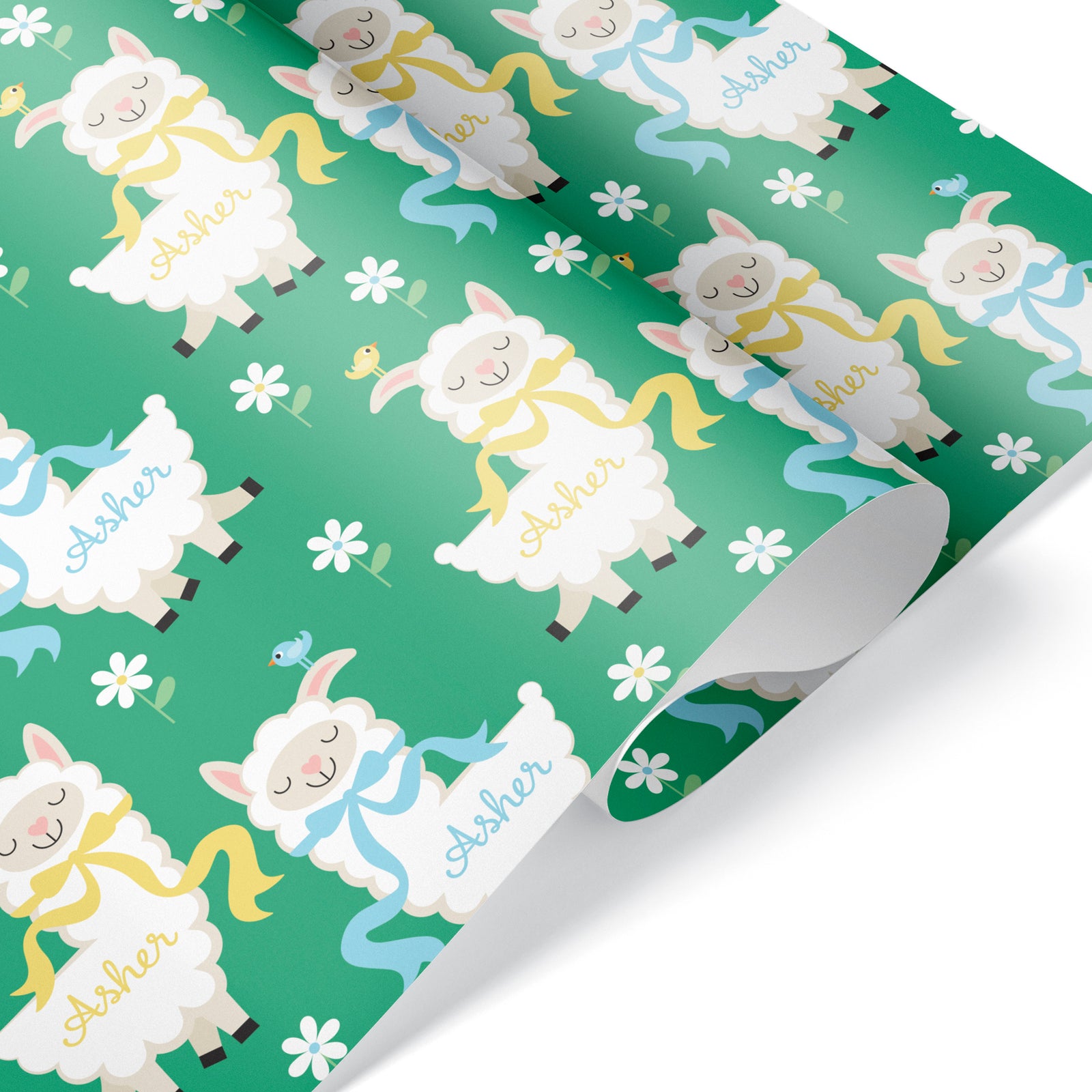 Kids Wrapping Paper - Llamas (Personalized, Yellow-Blue) - Graphic Spaces