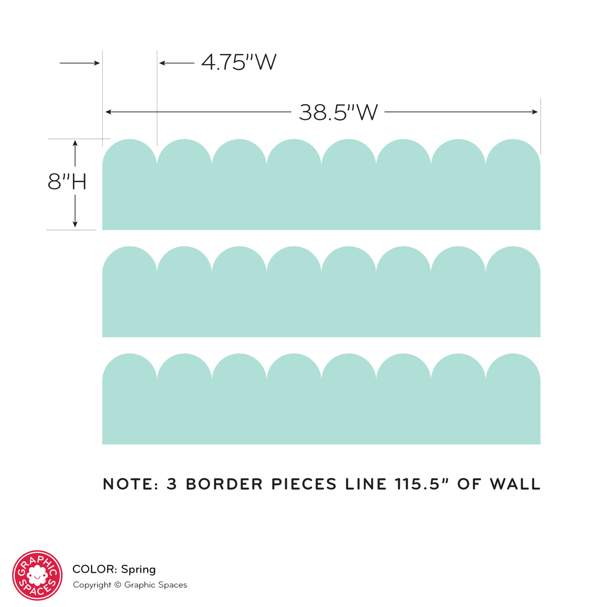 Scalloped Room Border Fabric Wall Decal - 8&quot; Medium