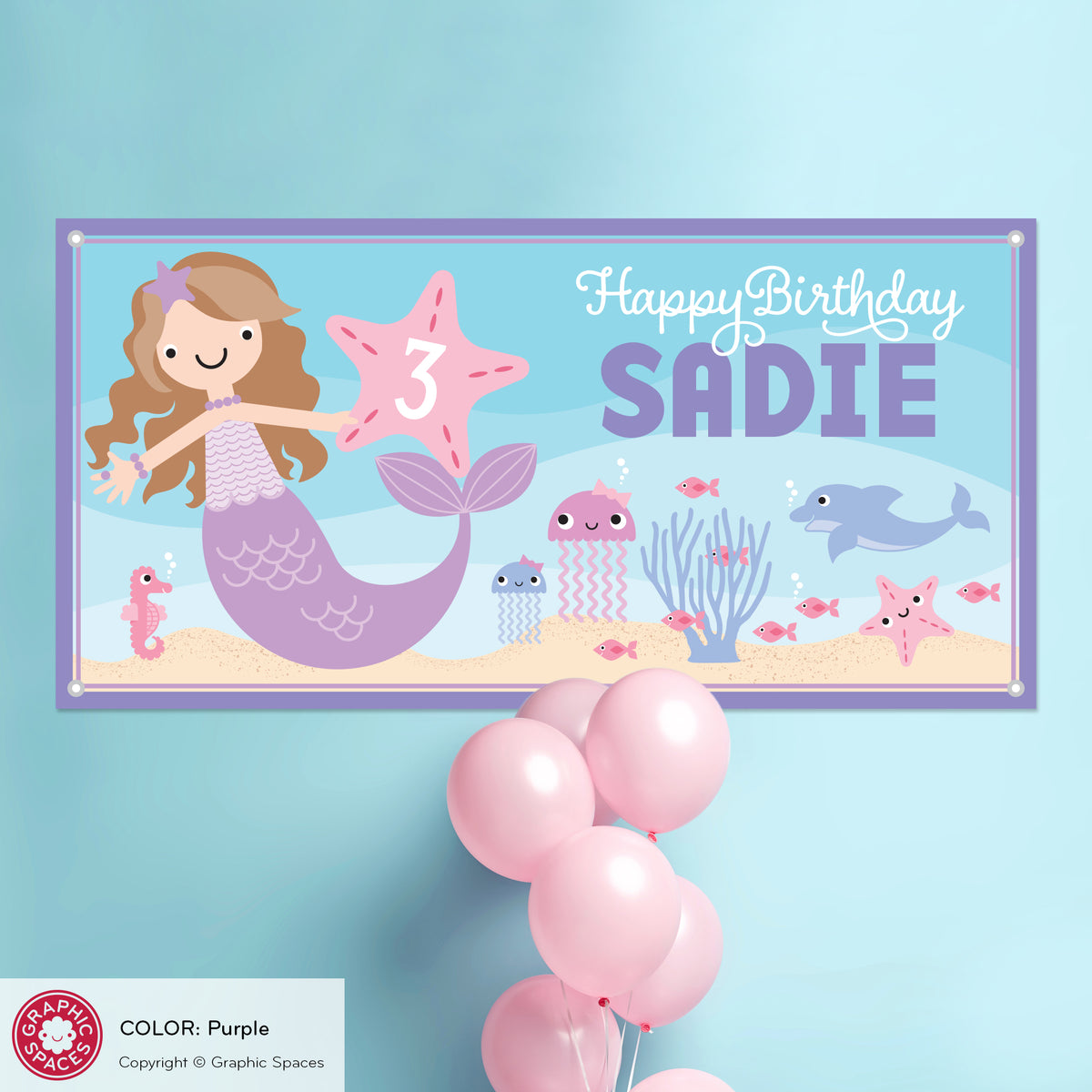 Mermaid Birthday Party Banner, Personalized
