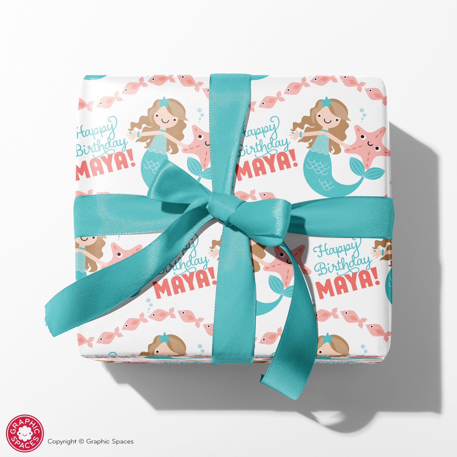 Kids Wrapping Paper - Mermaid Birthday (Personalized, Robin) - Graphic Spaces