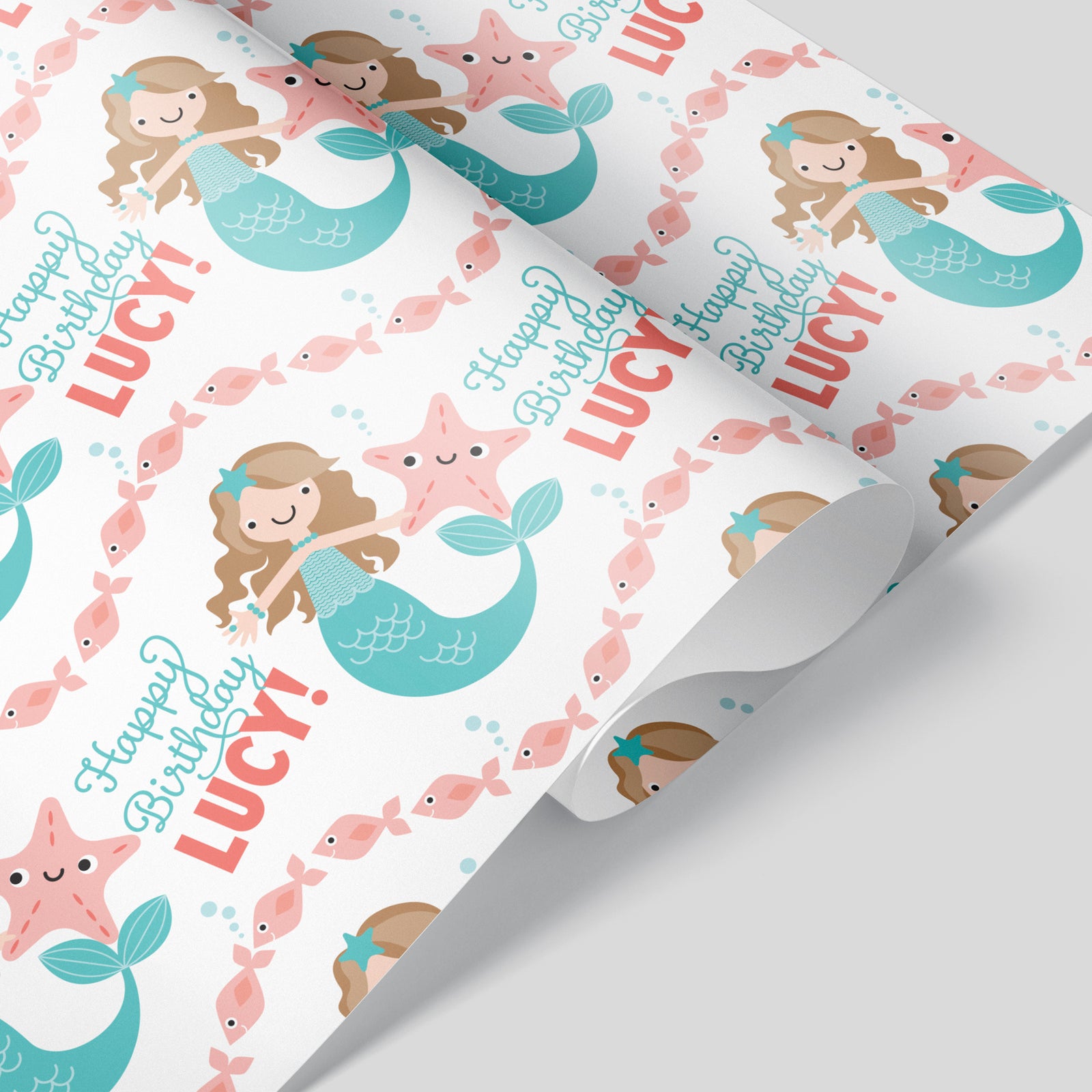 Kids Wrapping Paper - Mermaid Birthday (Personalized, Robin) - Graphic Spaces