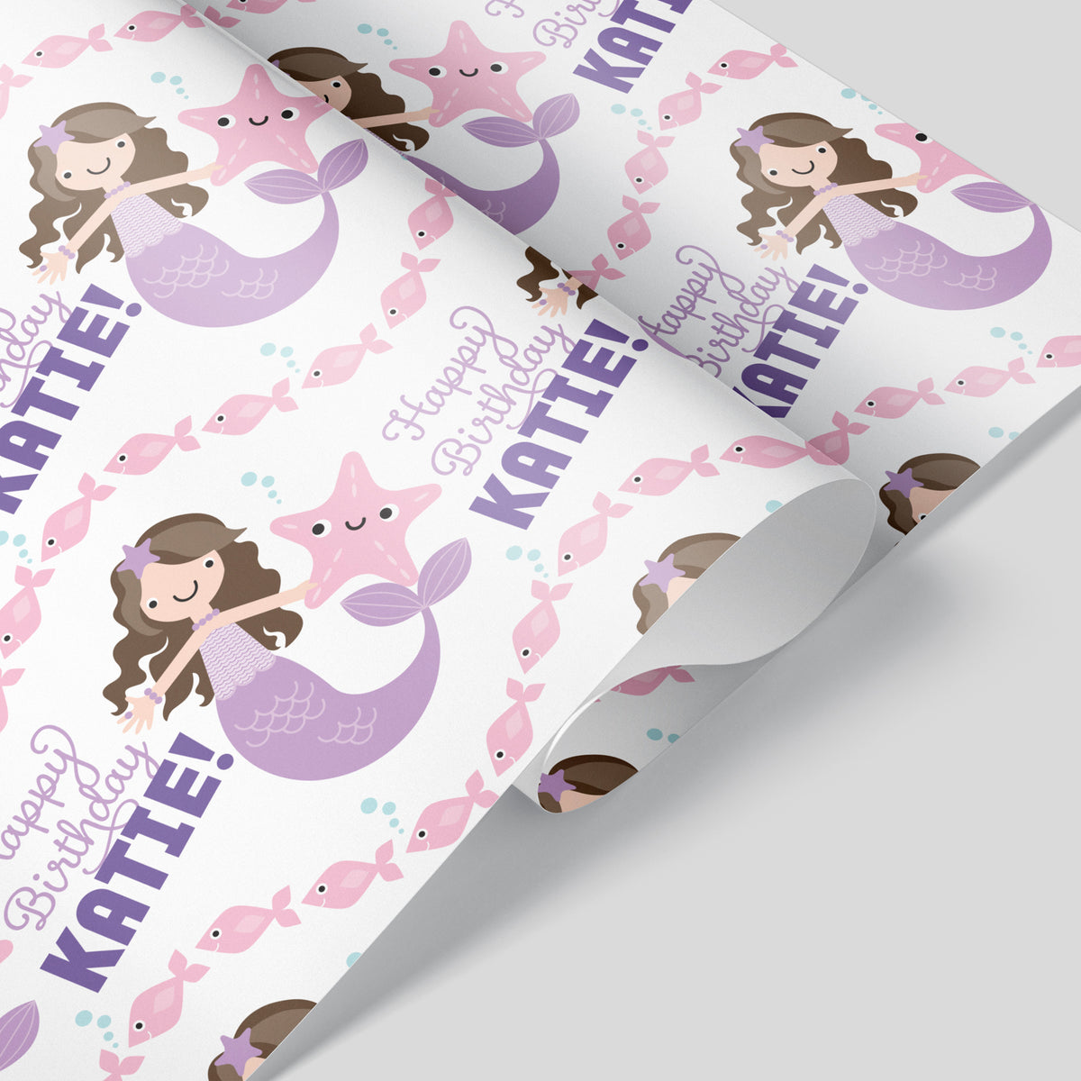 Mermaid Birthday Personalized Name Wrapping Paper - PURPLE