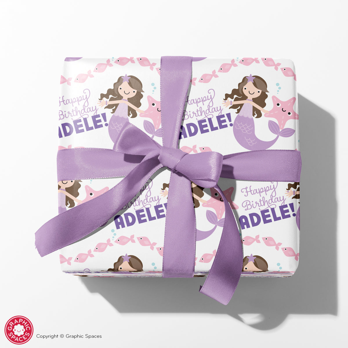 Mermaid Birthday Personalized Name Wrapping Paper - PURPLE