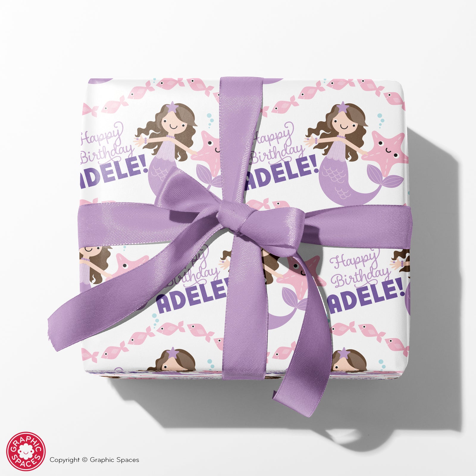 Kids Wrapping Paper - Mermaid Birthday (Personalized, Purple) - Graphic Spaces