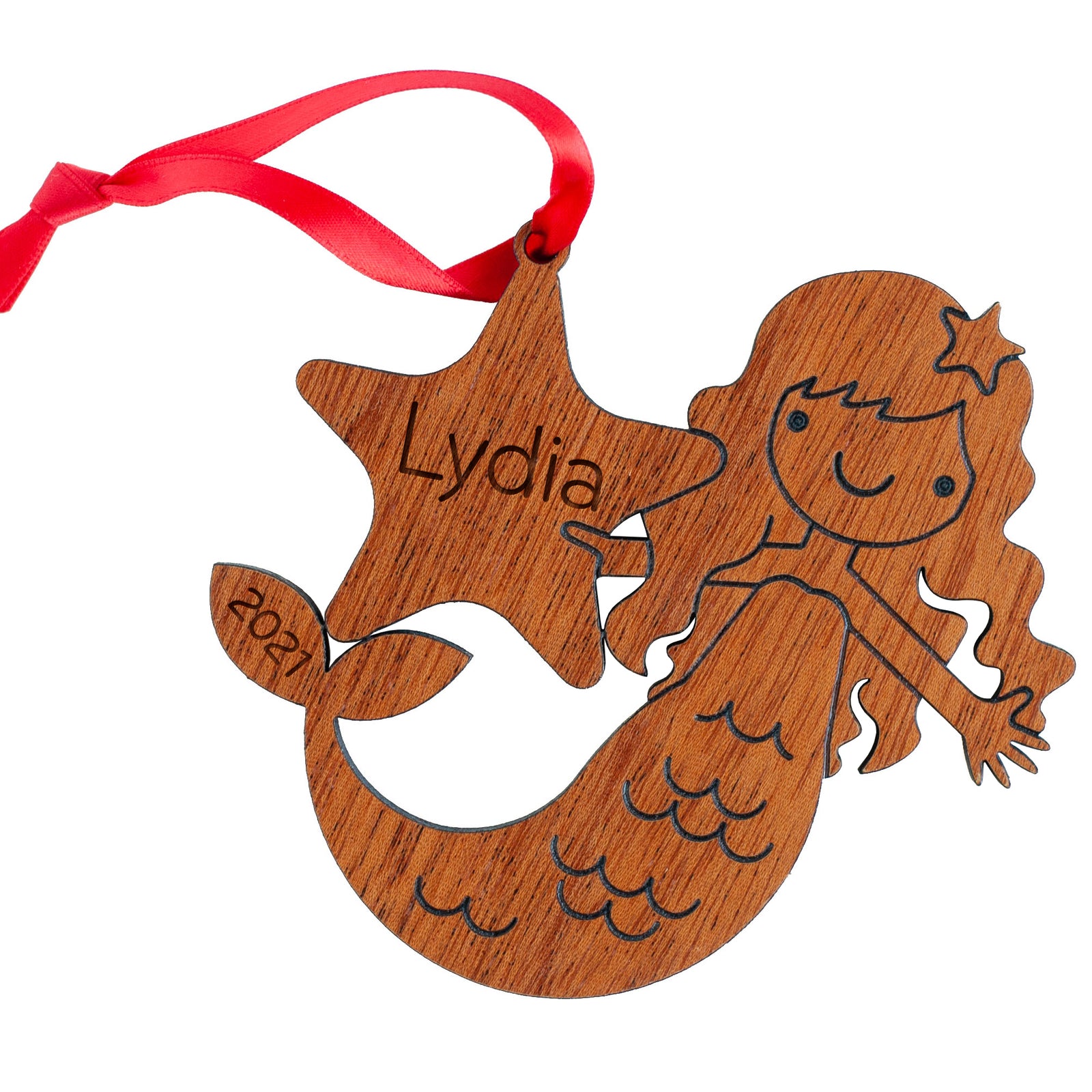 Kids Christmas Ornament - Mermaid (Personalized, Wood) Light Maple - Graphic Spaces