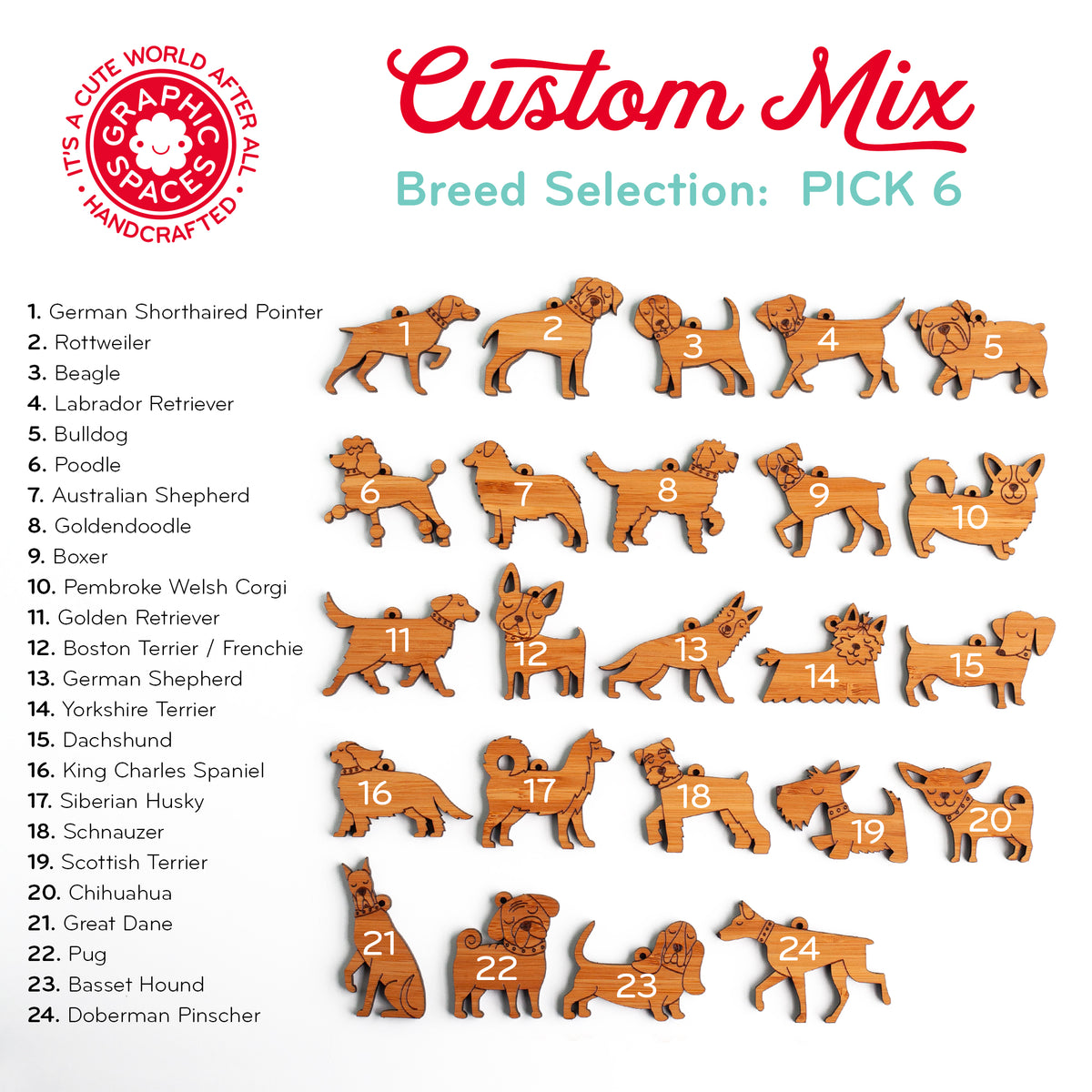 Mini Dog Christmas Ornaments: Bamboo (Set of 6)