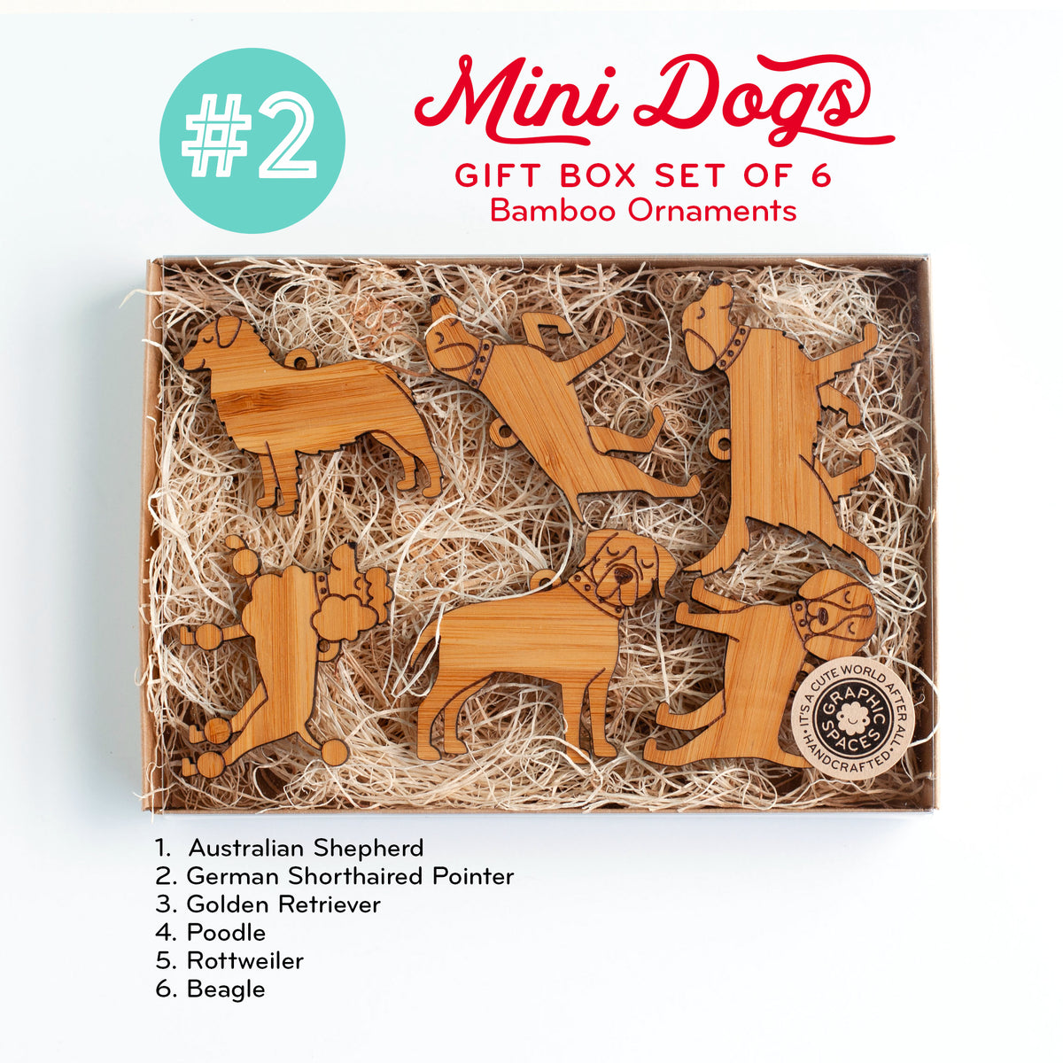 Mini Dog Christmas Ornaments: Bamboo (Set of 6)