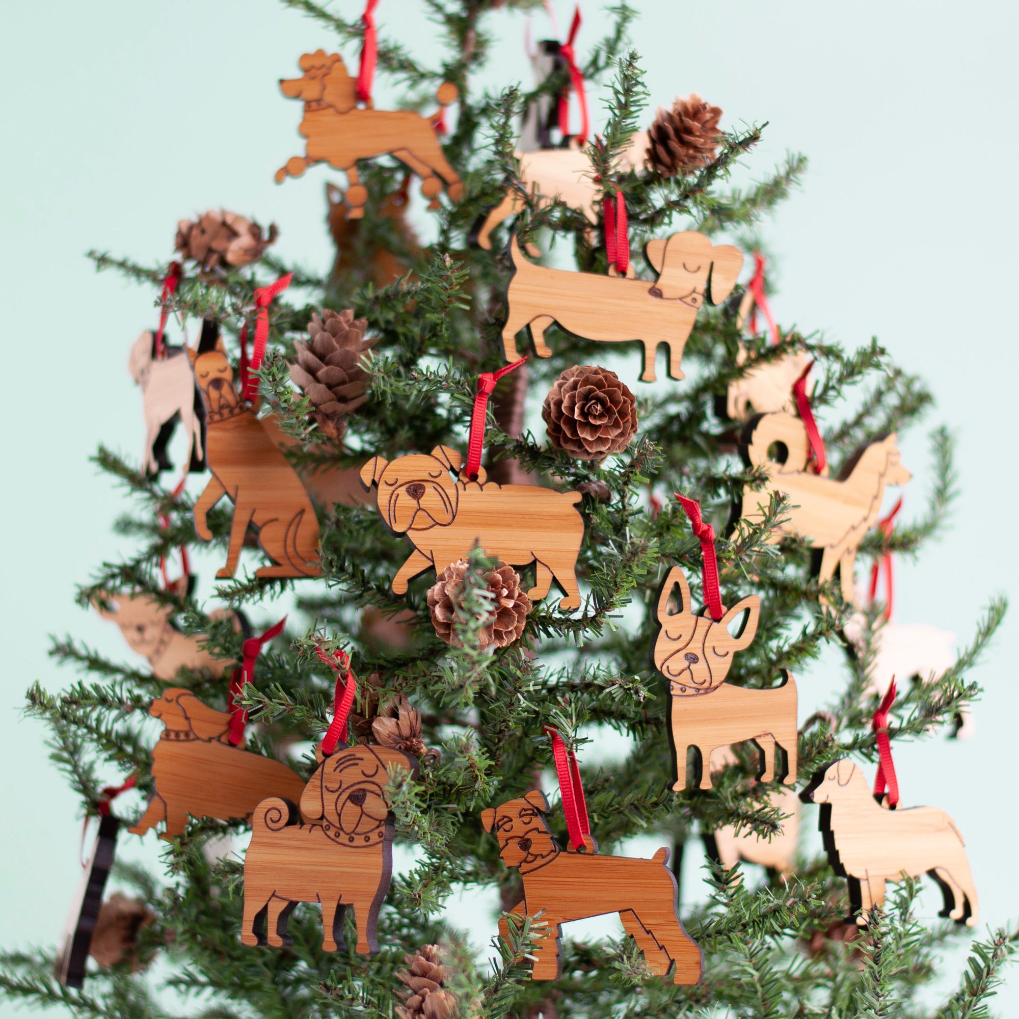 Miniature Dog Christmas Ornaments, Bamboo Handmade