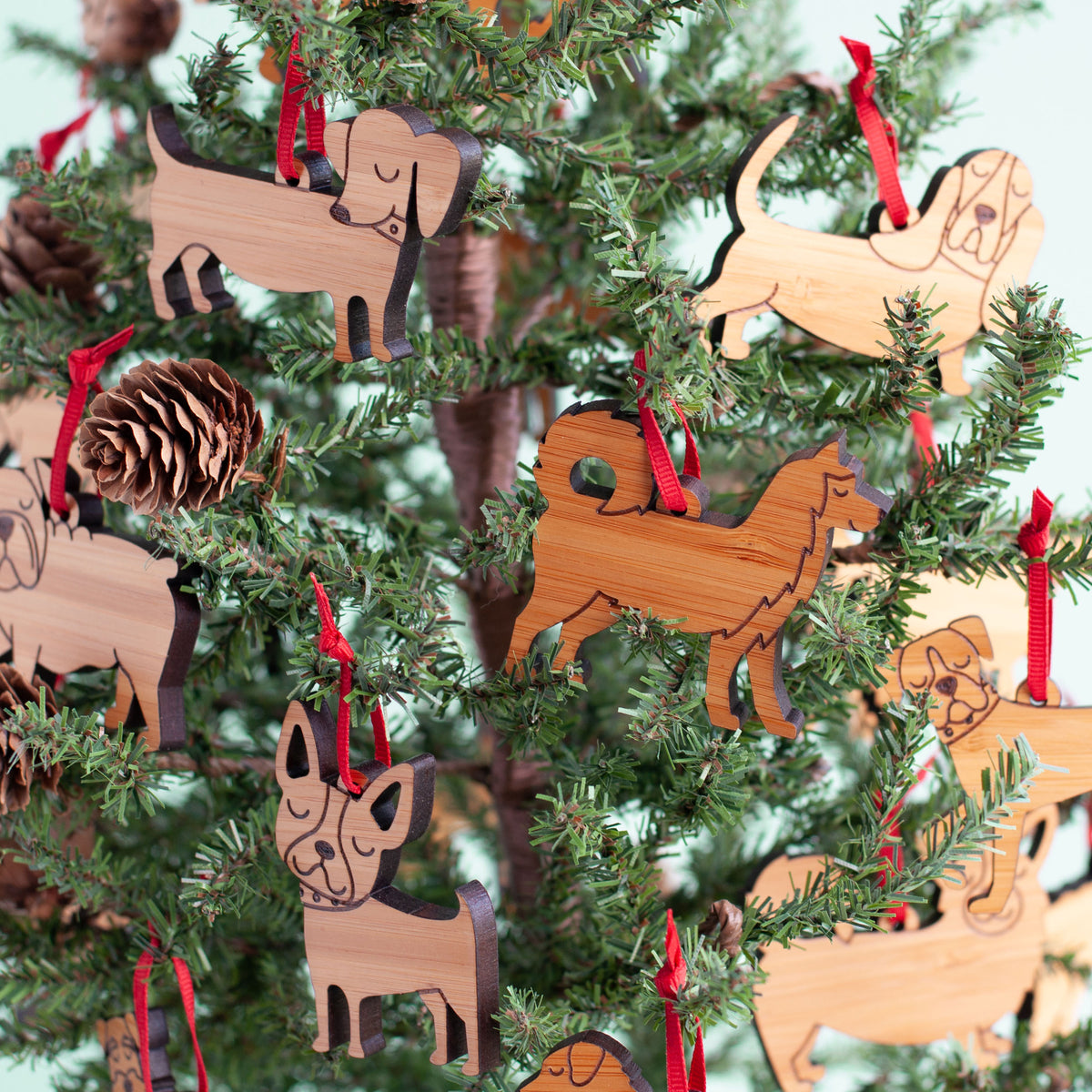 Mini Dog Christmas Ornaments: Bamboo (Set of 6)
