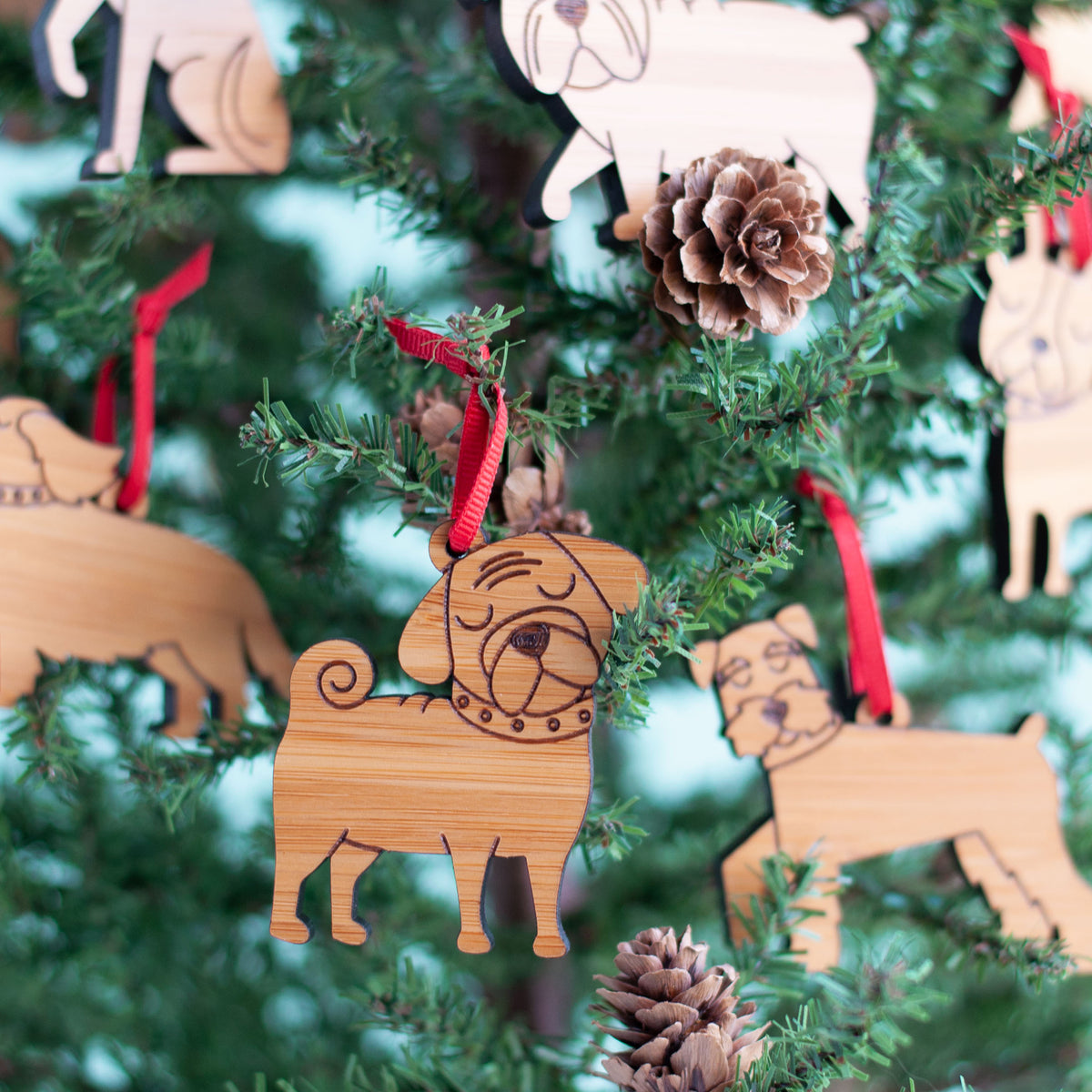 Mini Dog Christmas Ornaments: Bamboo (Set of 6)