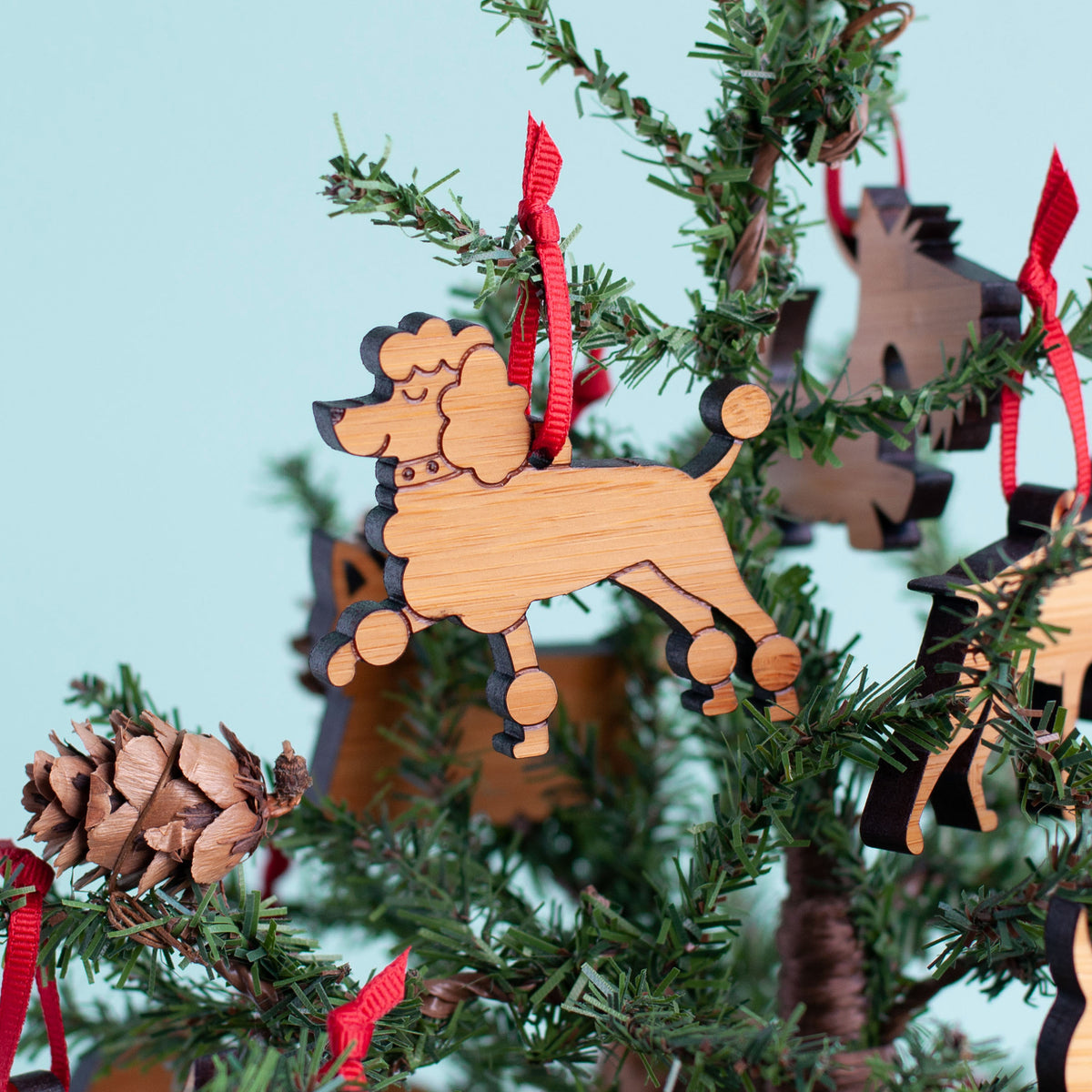 Mini Dog Christmas Ornaments: Bamboo (Set of 6)