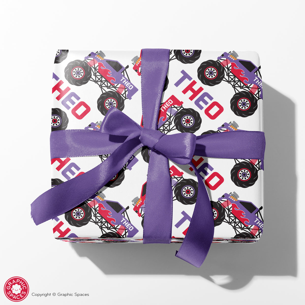 Monster Truck Personalized Wrapping Paper - RED/PURPLE