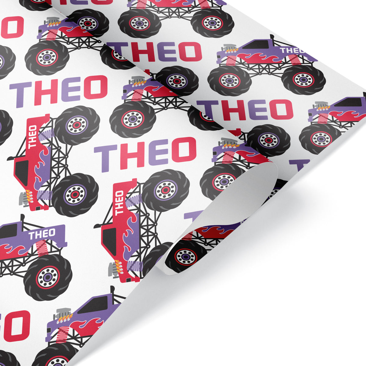 Monster Truck Personalized Wrapping Paper - RED/PURPLE