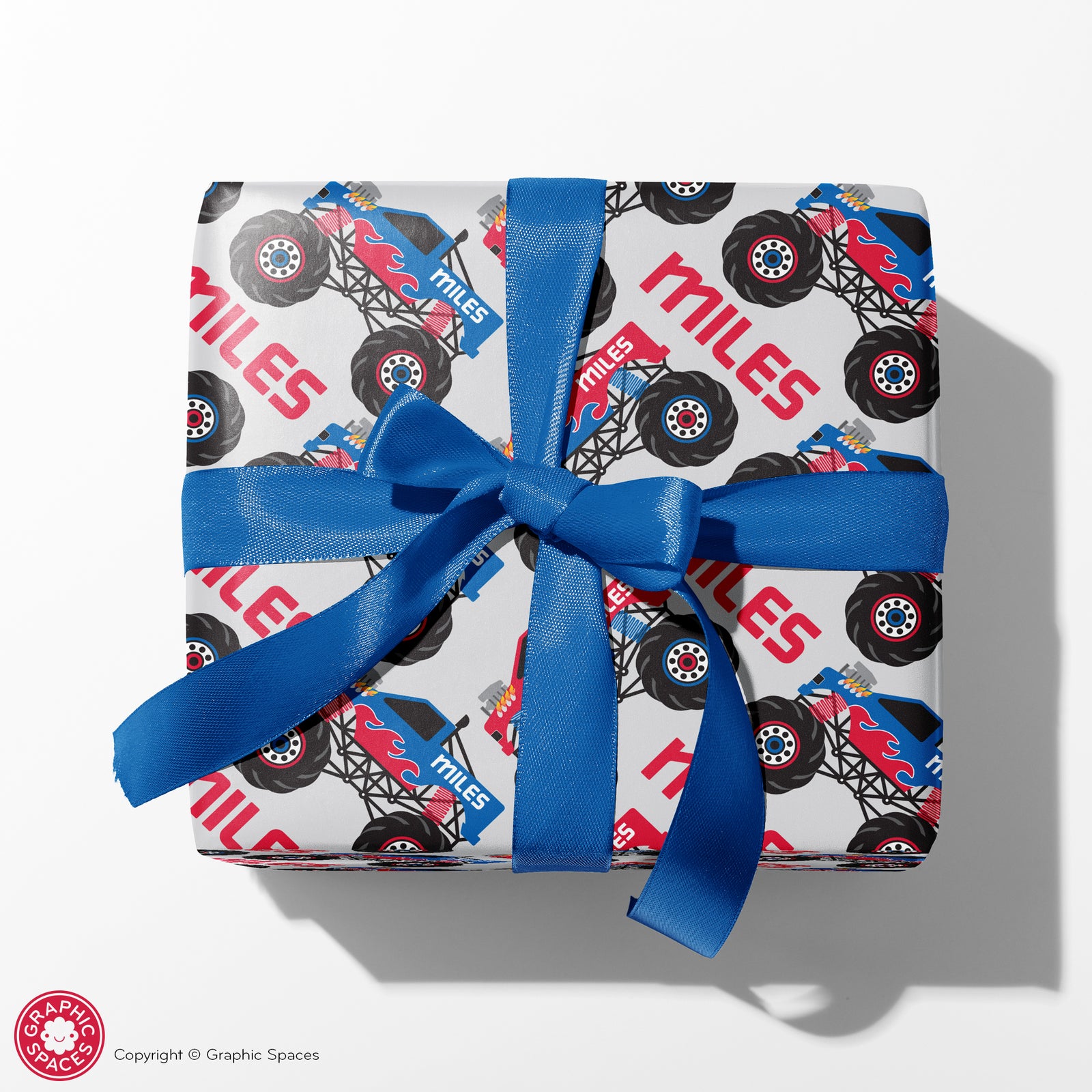 Kids Wrapping Paper - Monster Truck Birthday (Personalized, Red) - Graphic Spaces