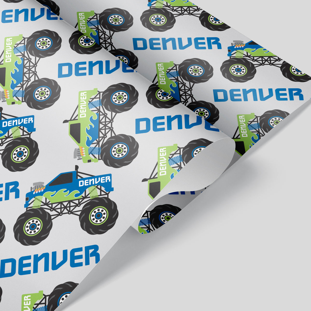 Monster Truck Name Wrapping Paper - GREEN/BLUE