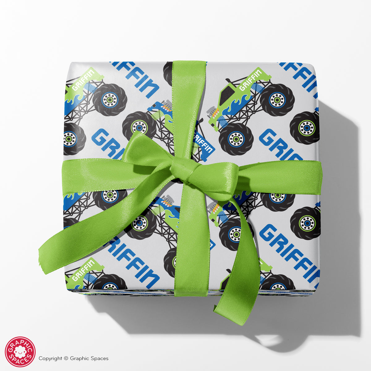 Monster Truck Name Wrapping Paper - GREEN/BLUE