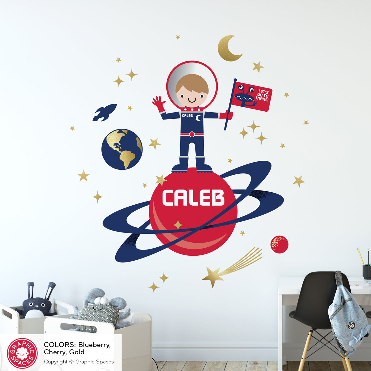 Astronaut Boy Moon Walk Fabric Wall Decal