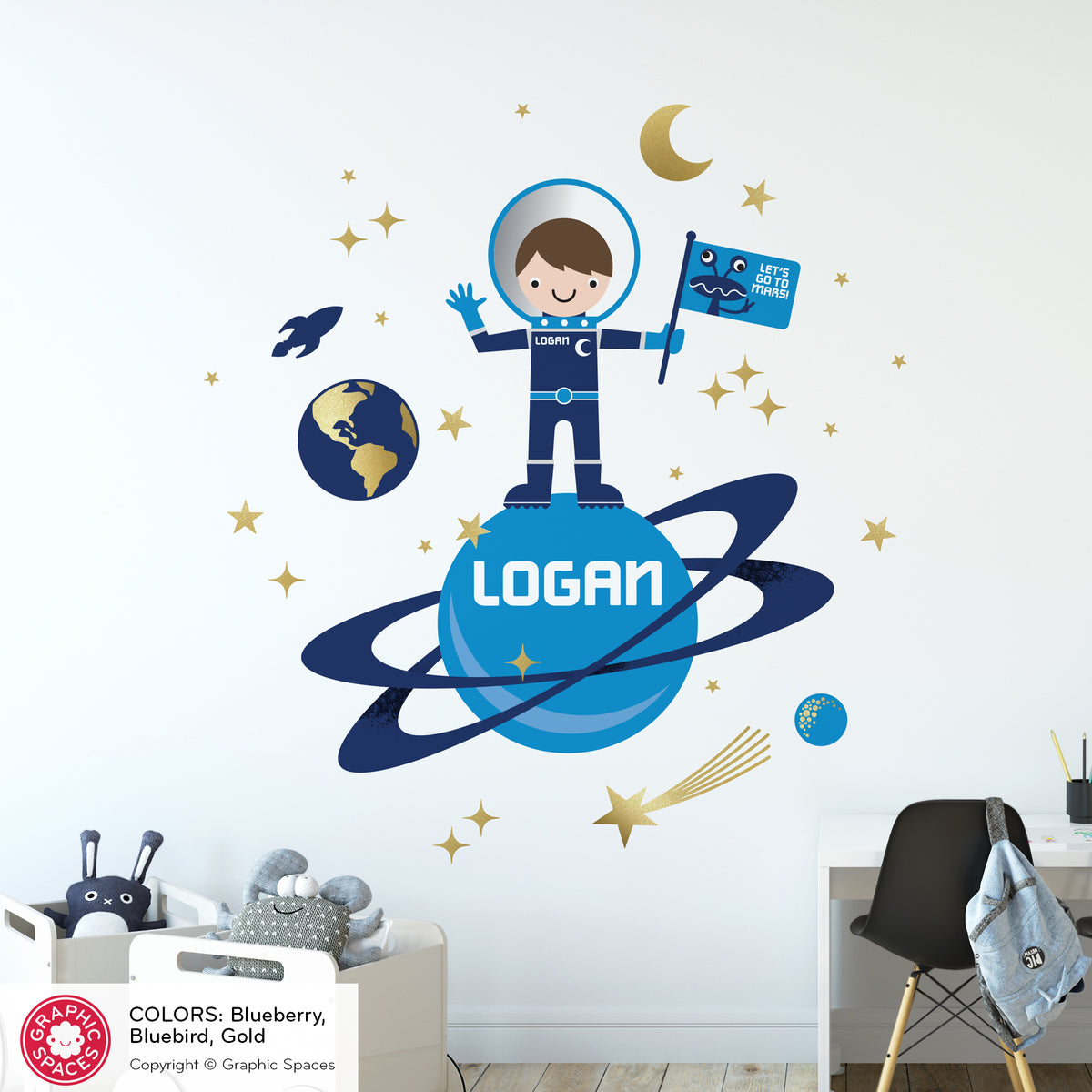 Astronaut Boy Moon Walk Fabric Wall Decal