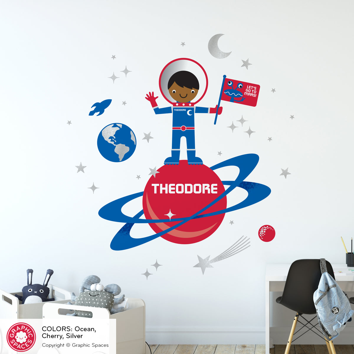 Astronaut Boy Moon Walk Fabric Wall Decal