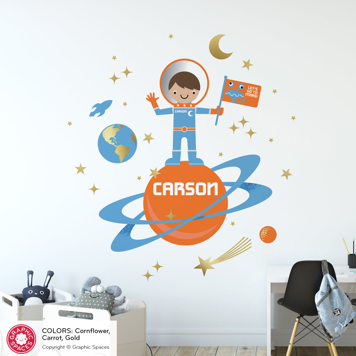 Astronaut Boy Moon Walk Fabric Wall Decal