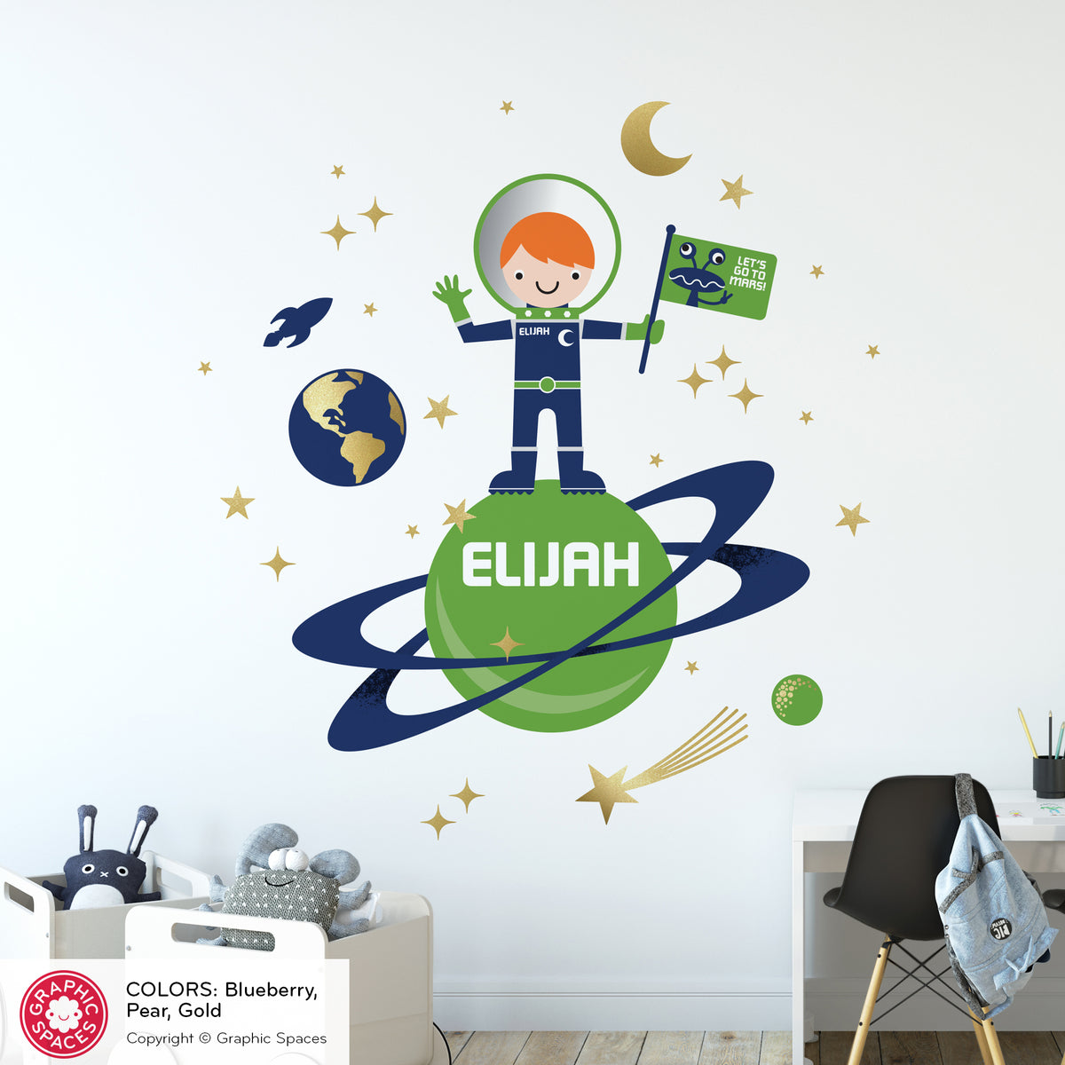 Astronaut Boy Moon Walk Fabric Wall Decal