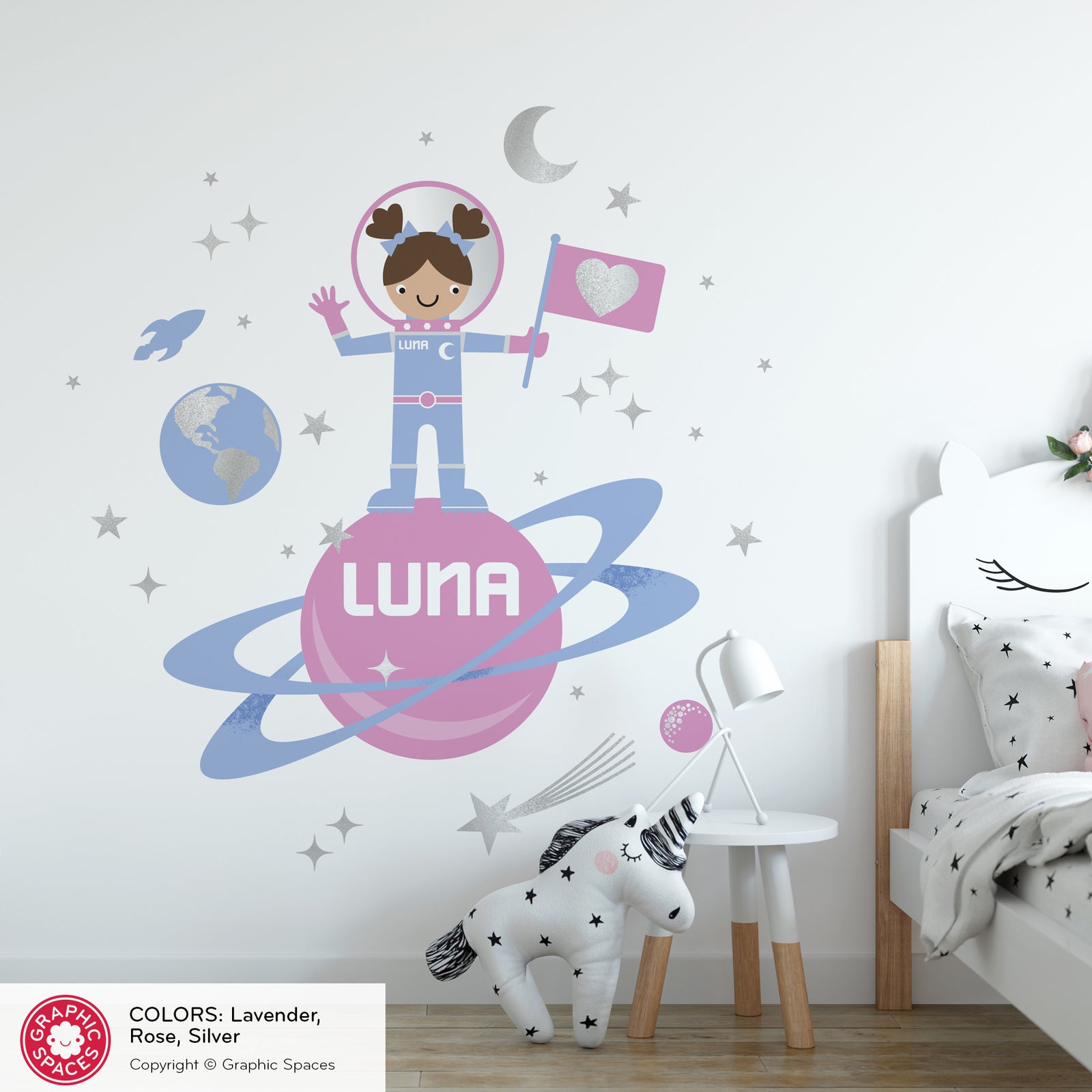 Girl Wall Decal - Astronaut Moon Walk (Personalized, Girl) - Graphic Spaces