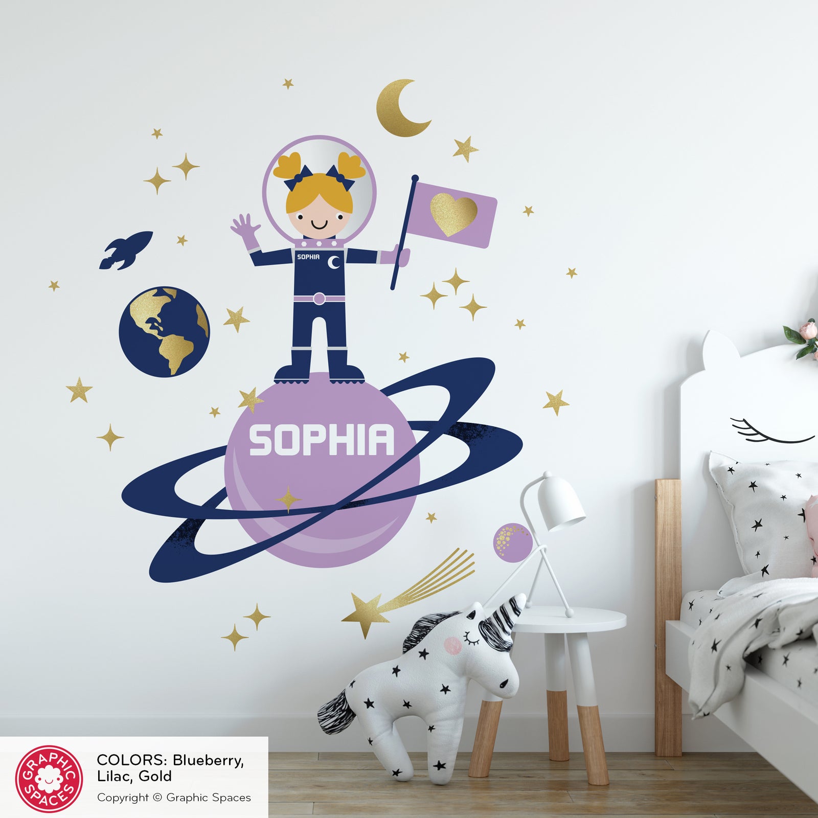 Girl Wall Decal - Astronaut Moon Walk (Personalized, Girl) - Graphic Spaces