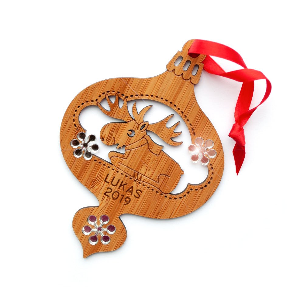 Baby's First++ Christmas Ornament - Moose (Personalized, Bamboo) - Graphic Spaces