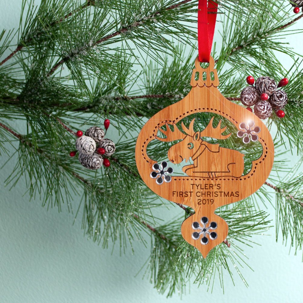 Baby's First++ Christmas Ornament - Moose (Personalized, Bamboo) - Graphic Spaces