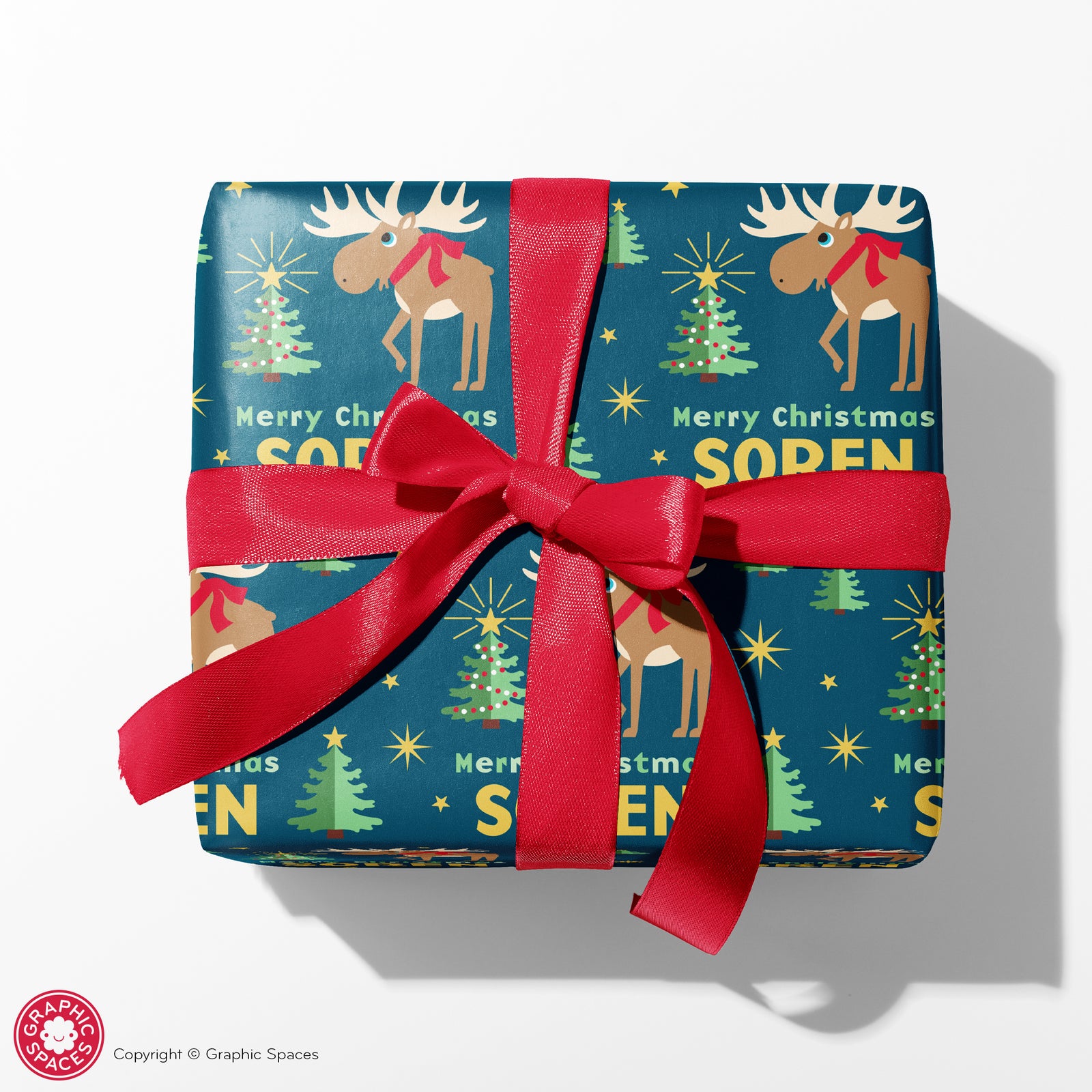 Kids Wrapping Paper - Moose Christmas (Personalized) - Graphic Spaces