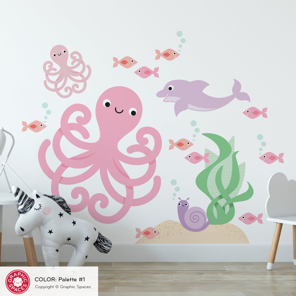 Octopus &amp; Ocean Friends Fabric Wall Decal
