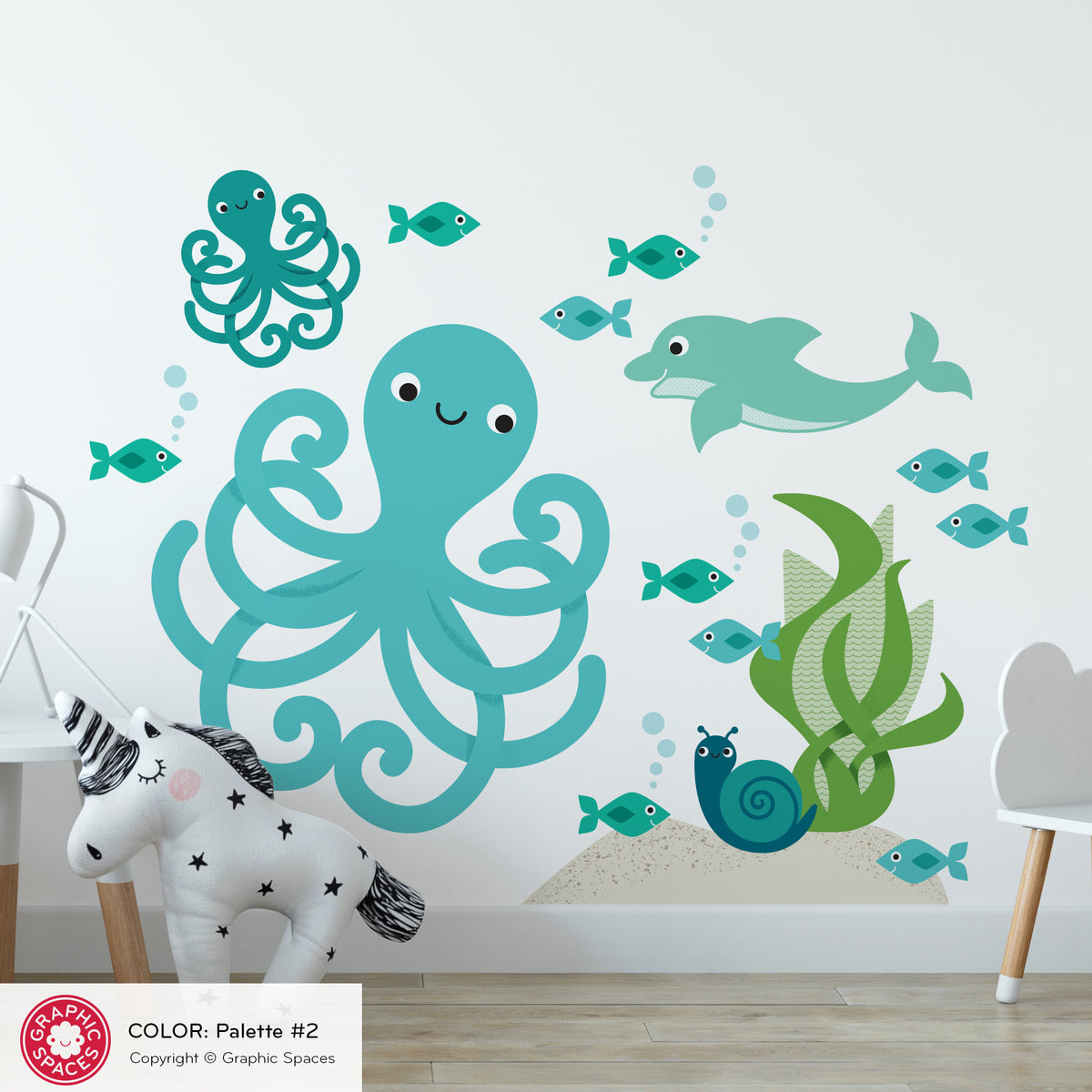Octopus &amp; Ocean Friends Fabric Wall Decal
