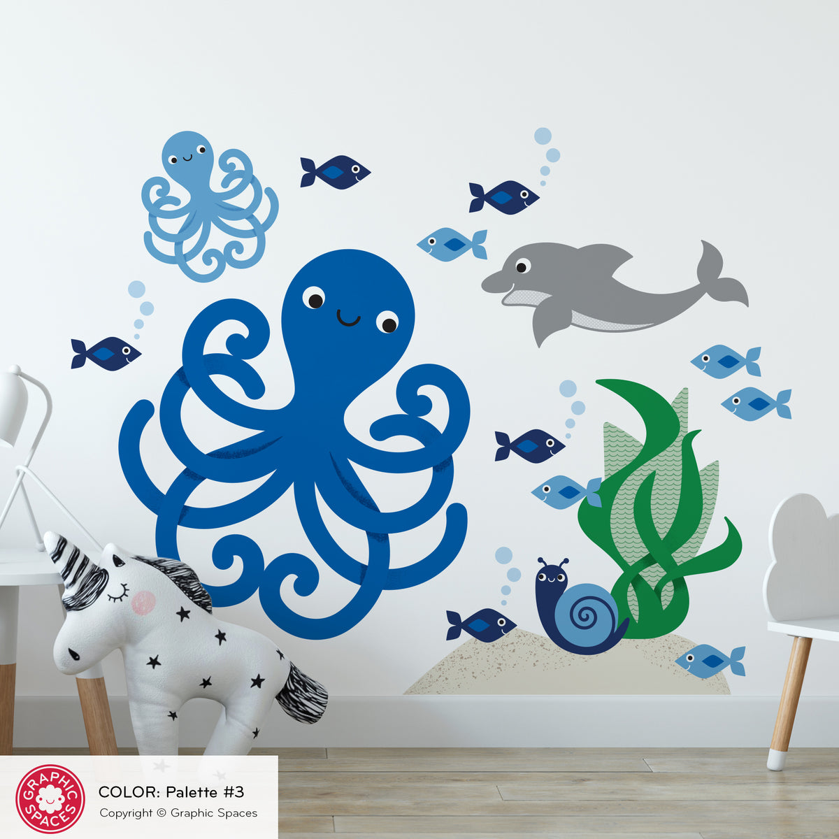 Octopus &amp; Ocean Friends Fabric Wall Decal