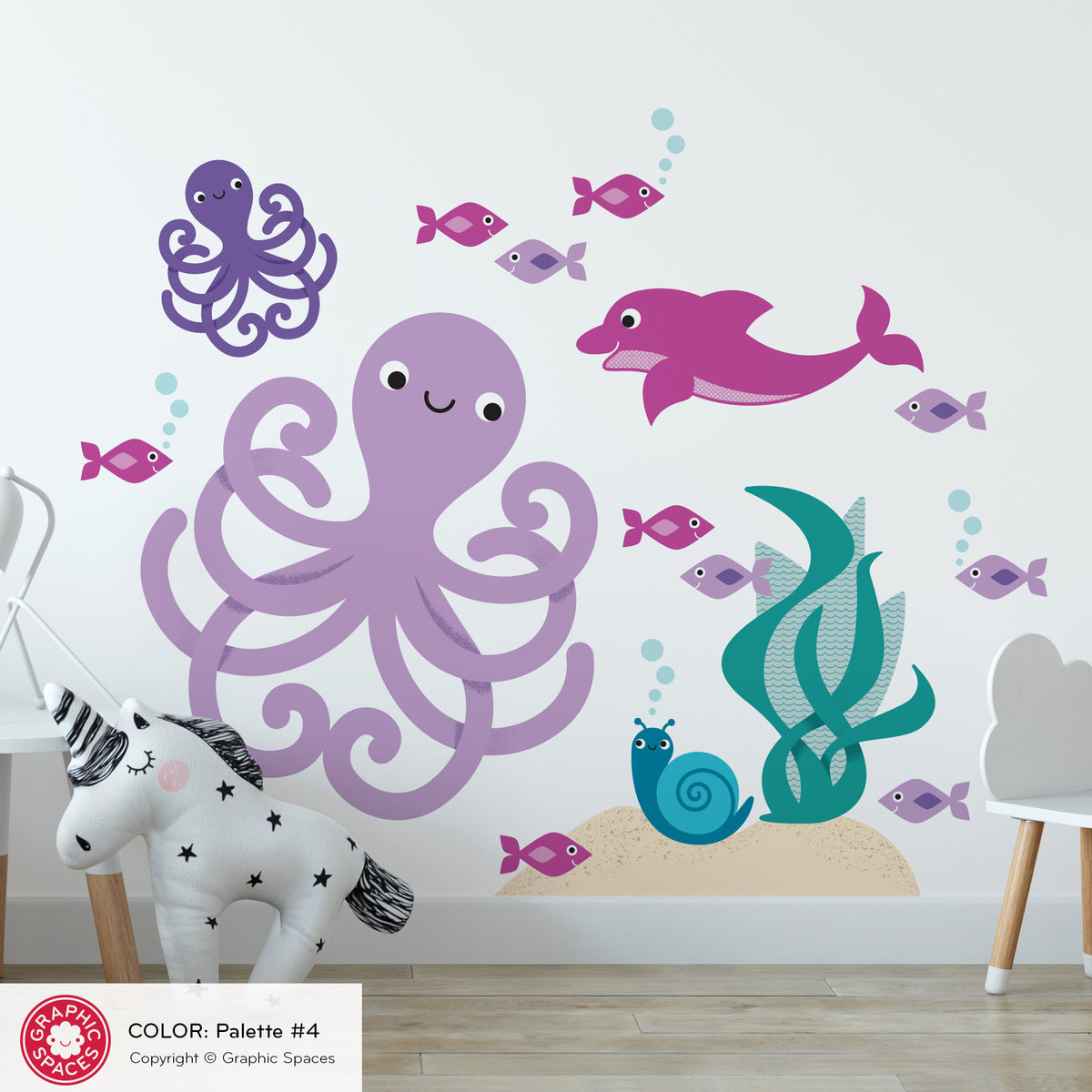 Octopus &amp; Ocean Friends Fabric Wall Decal