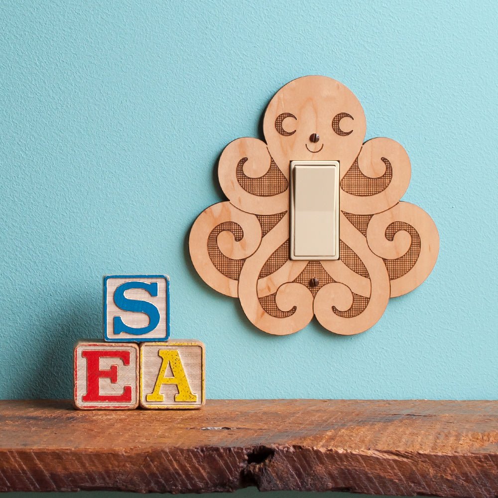 Light Switch Plate - Octopus (Wood) Light Maple - Toggle Style - Graphic Spaces