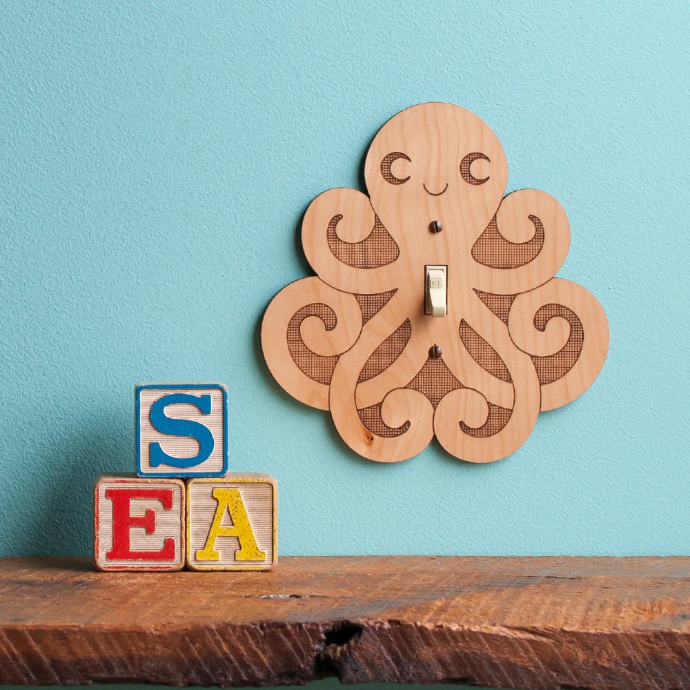 Light Switch Plate - Octopus (Wood) Light Maple - Toggle Style - Graphic Spaces