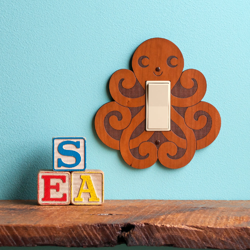 Octopus Wooden Light Switch Plate Cover