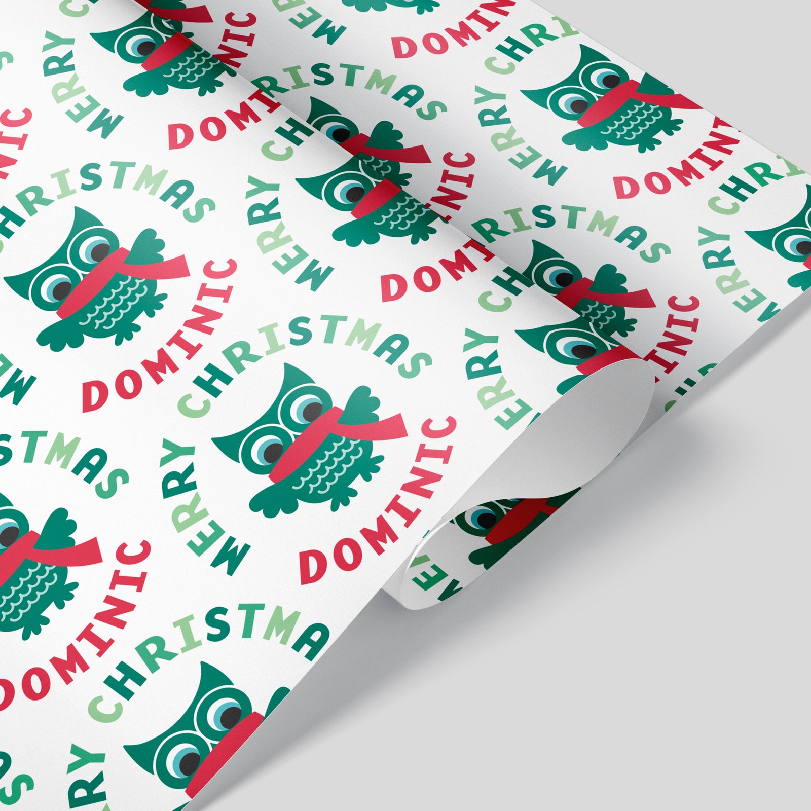 Kids Wrapping Paper - Owl Christmas (Personalized, Green) - Graphic Spaces