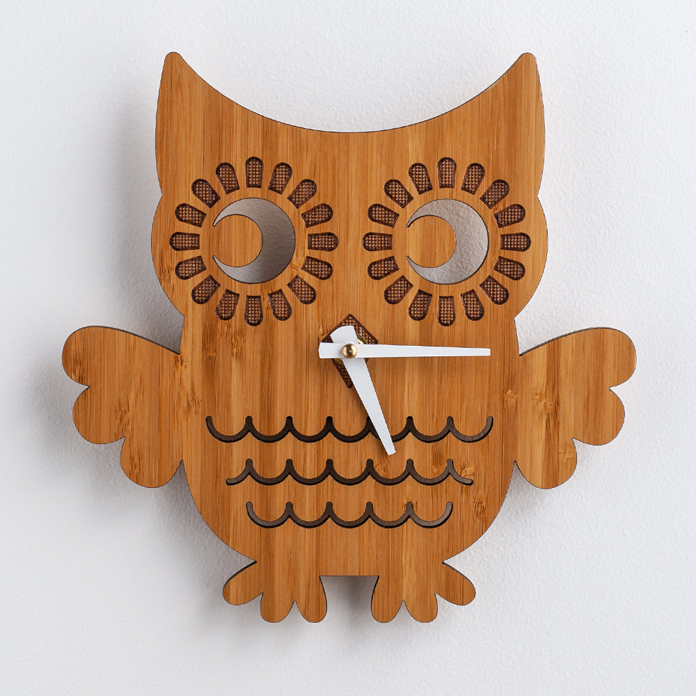 Wooden Owl Nursery Wall Clock, Bamboo.