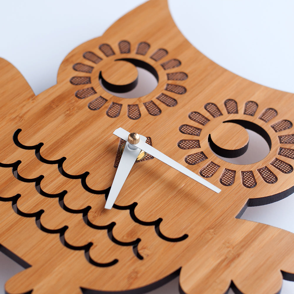 Wooden Owl Nursery Wall Clock, Bamboo.