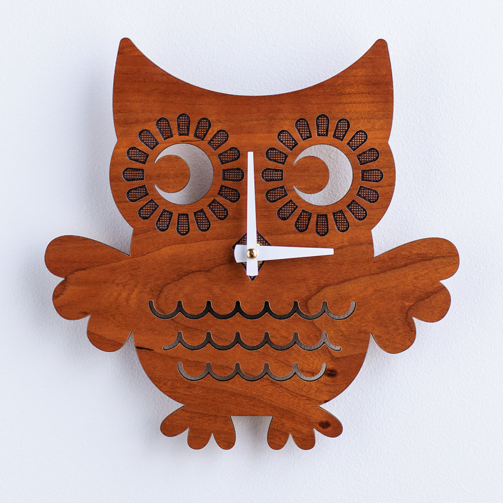 Wooden Owl Nursery Wall Clock, Cherry.