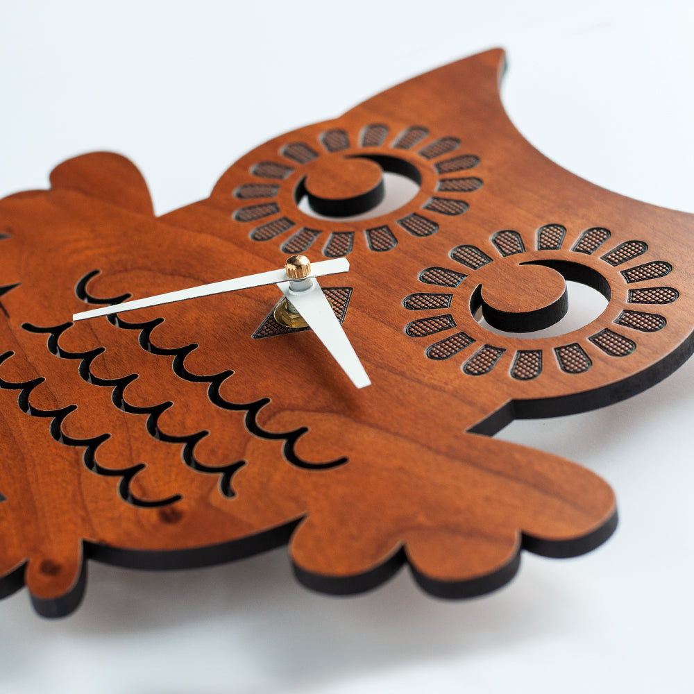 Wooden Owl Nursery Wall Clock, Cherry.