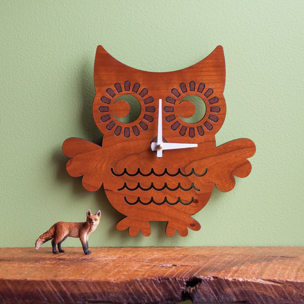 Wooden Owl Nursery Wall Clock, Cherry.