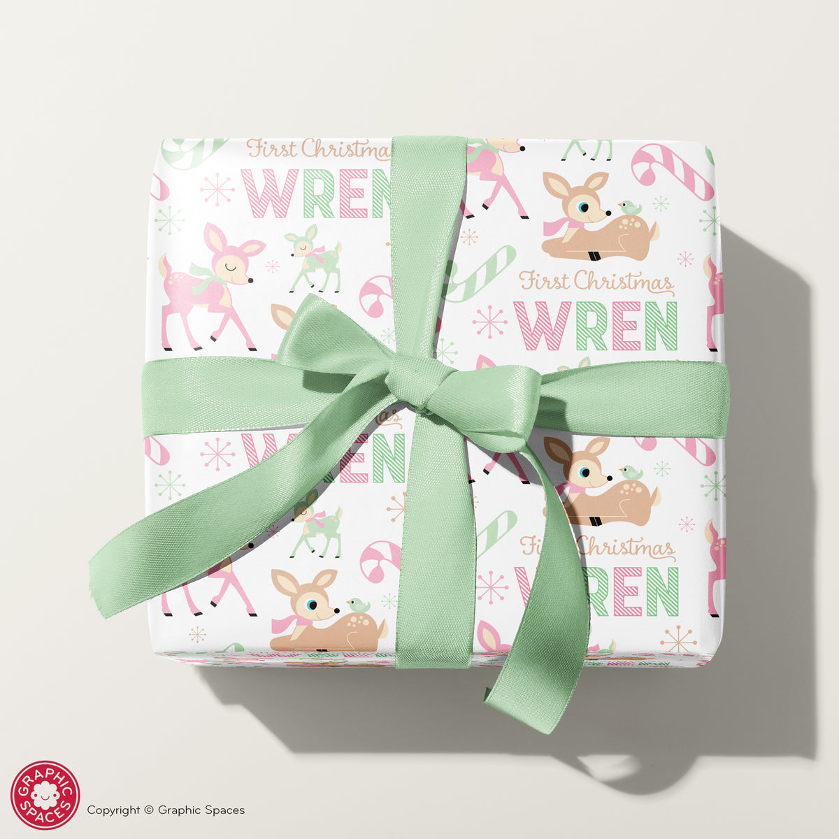 Deer Pastel Christmas Personalized Wrapping Paper